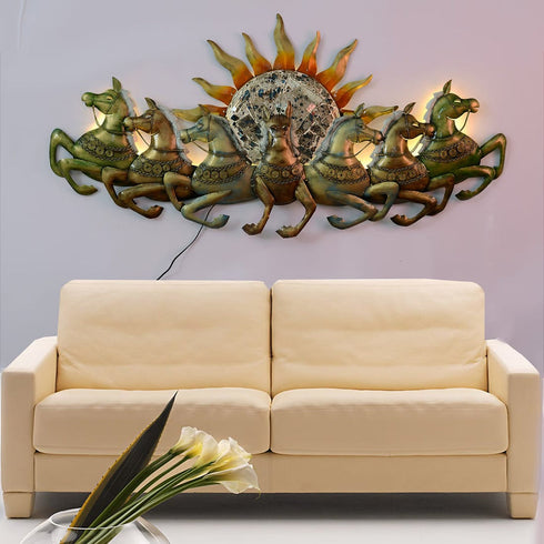 Sun with 7 horse wall art with led